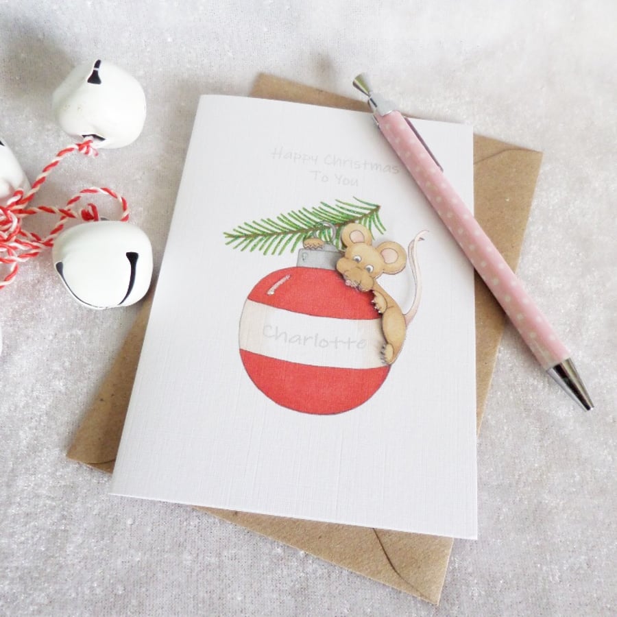 Christmas Bauble Mouse Card - Personalised 