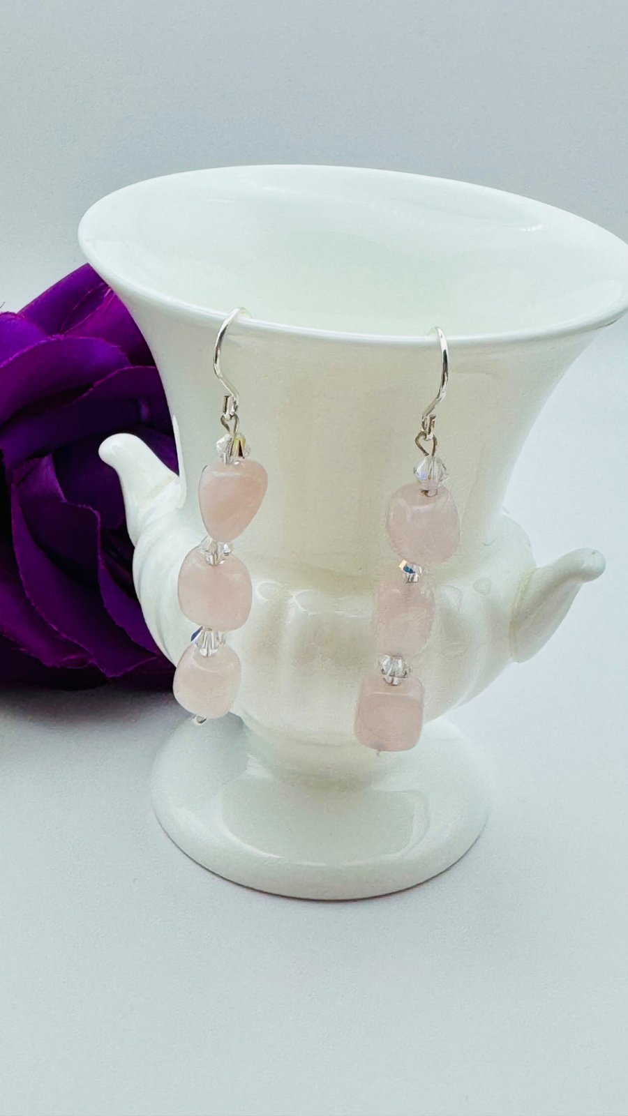 Rose Quartz & Swarovski Crystal Earrings