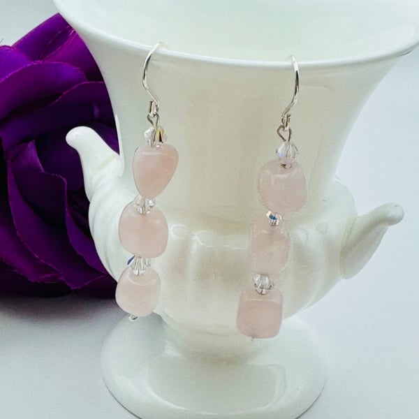 Rose Quartz & Swarovski Crystal Earrings