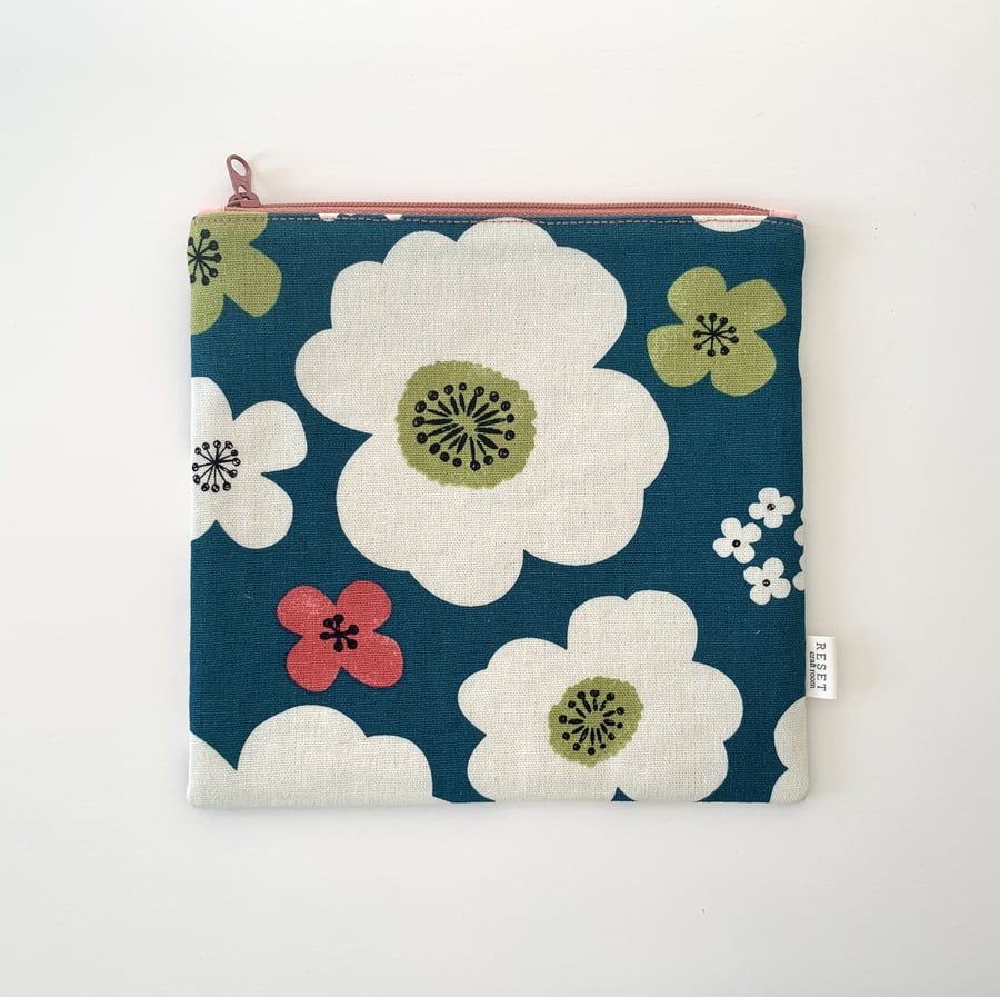 Floral green fabric zipper bag, coin purse, pouch bag, wallet, cardholder