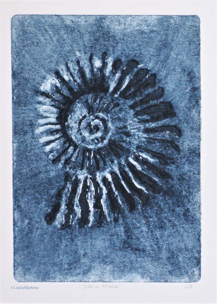 Ammonite spiral fossil collagraph print jurassic coast Dorset