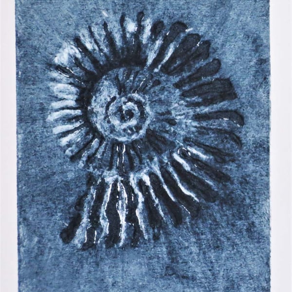 Ammonite spiral fossil collagraph print jurassic coast Dorset