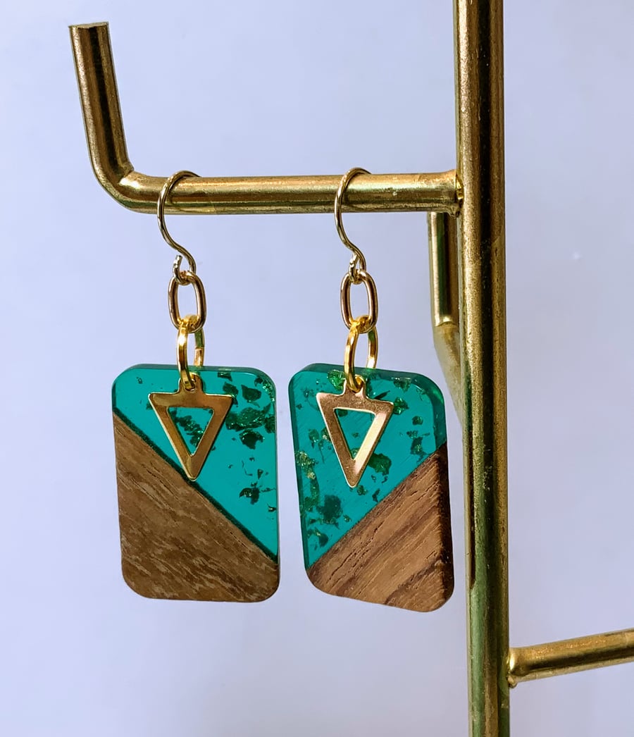 Walnut & Resin Rectangle Earrings.