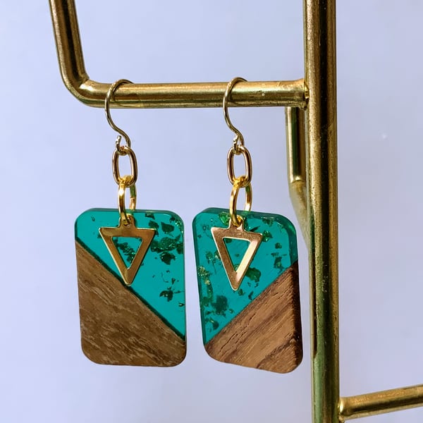 Walnut & Resin Rectangle Earrings.