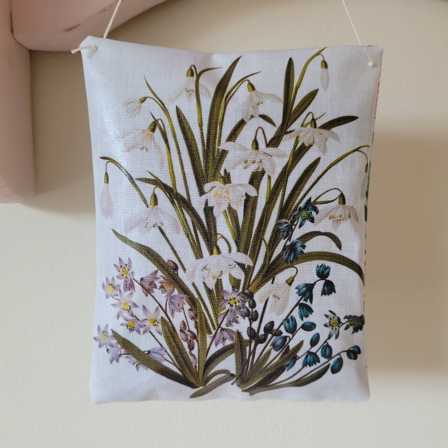 Snowdrop Print Lavender or Rose Petal Decorative Sachet Gift