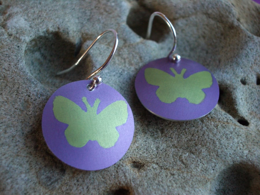 Butterfly earrings in green and purple