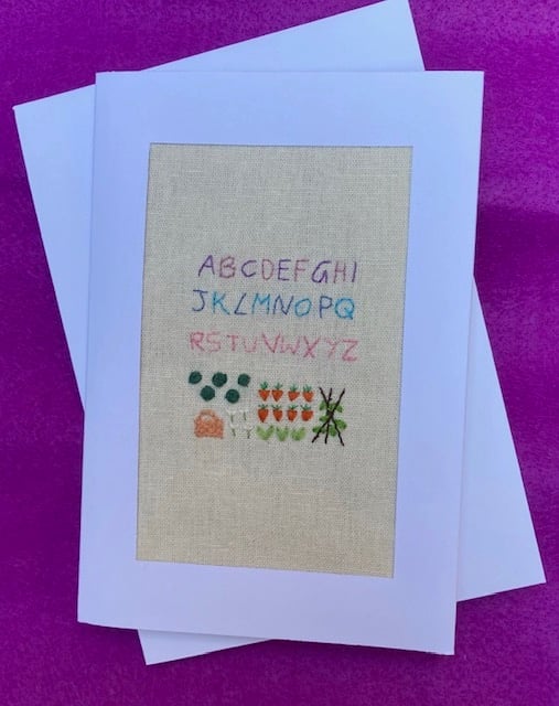 Victorian sampler hand embroidered card.