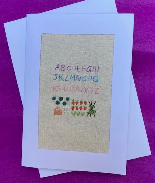 Victorian sampler hand embroidered card.