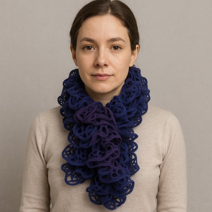 Purple loopy ruffle scarf in fashion yarn