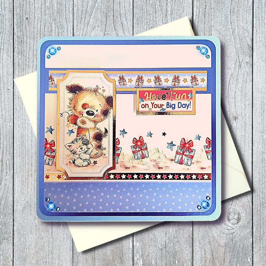 Birthday Card "Have Fun On Your Big Day" With A Puppy & A Kitten, Blank Insert
