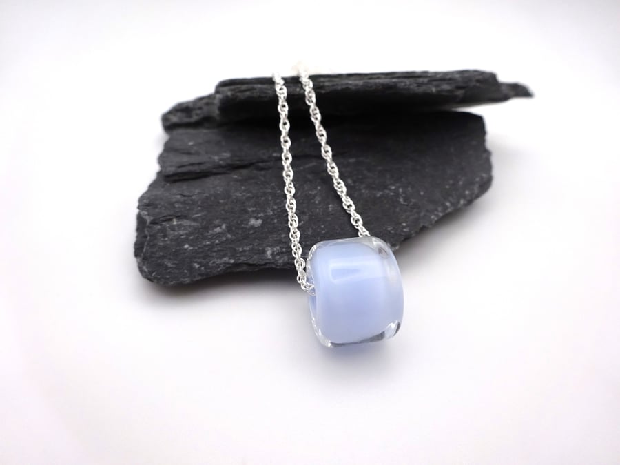 lampwork glass necklace, blue bead pendant