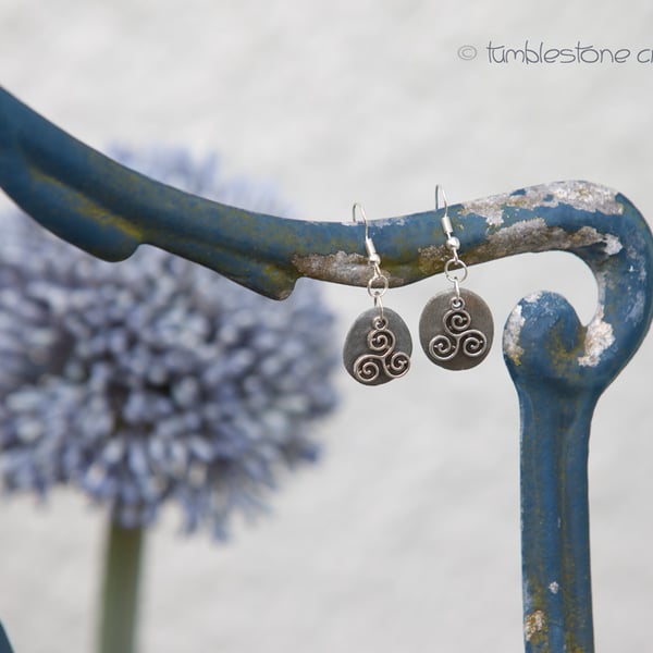 Celtic Triskele Welsh Beach Stone Earrings
