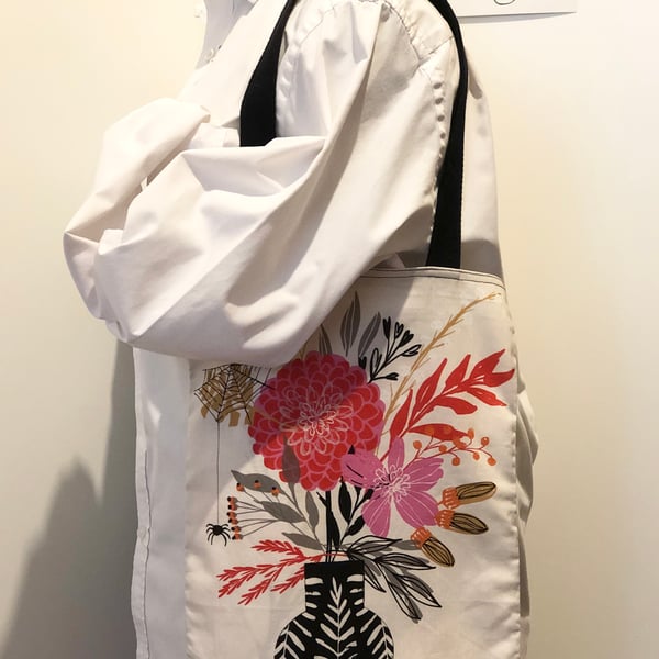 Flowers and Skull Moth Gothic Tote Book Bag 