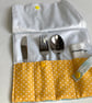 Travel cutlery roll with cutlery, for adults or children. Bees and beehives. - Image 1