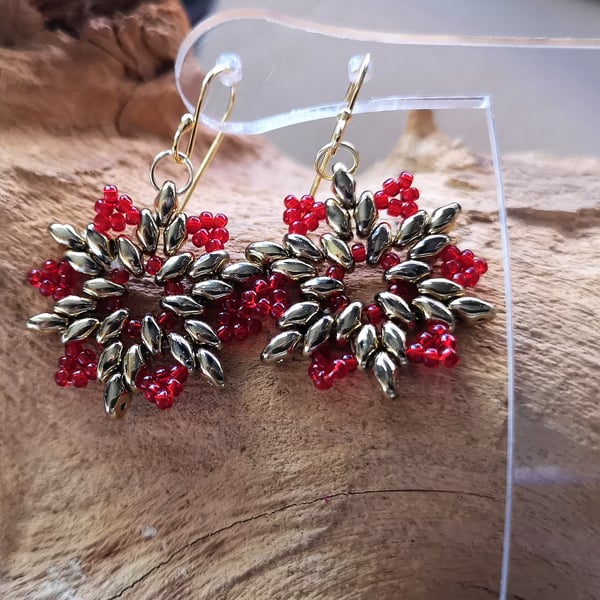 Snowflake red and gold earrings