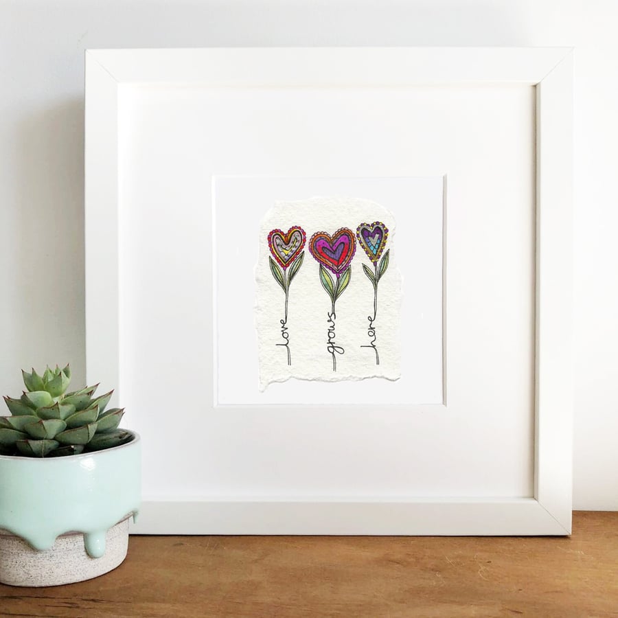 'Love Grows Here' Hand Finished Framed Print