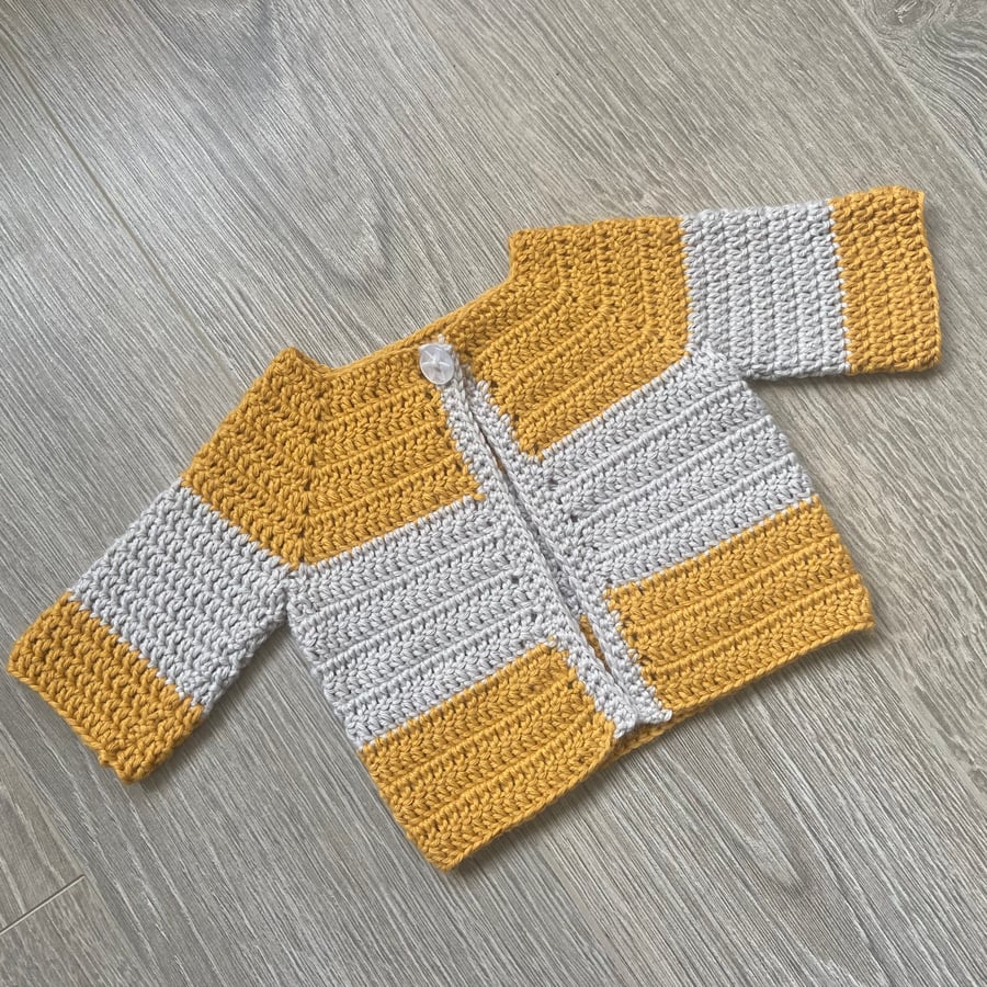 Newborn Mustard and Grey crochet cardigan