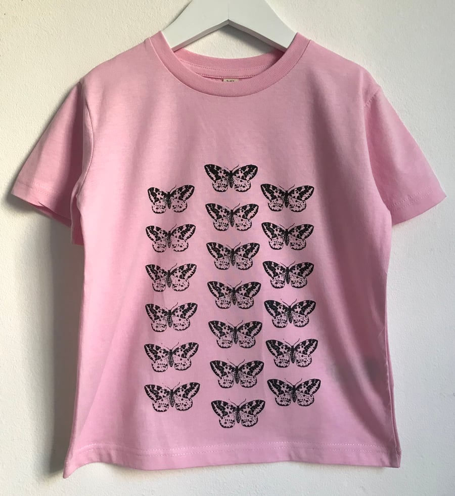 Moths Childrens pink organic cotton printed T Shirt ethical tee