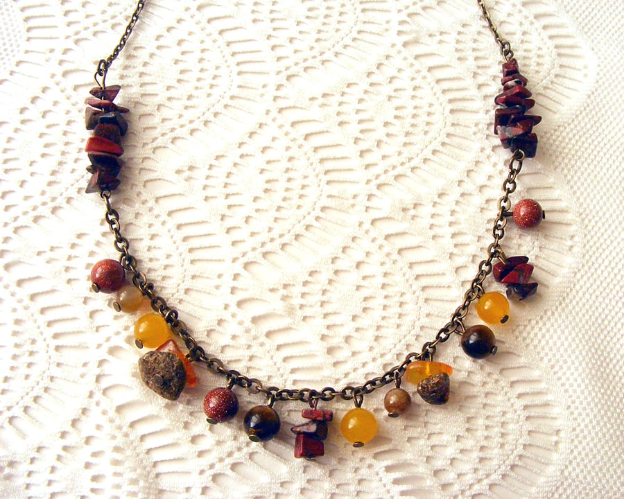 SALE! 50% off! Gemstone Necklace in Autumn Colours