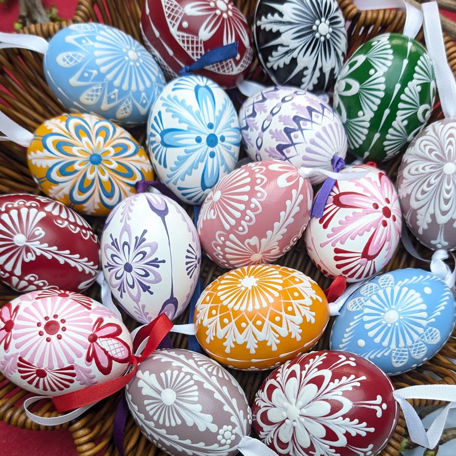 Hand painted Easter Eggs, 10 pcs, Real Blown Chicken Eggs