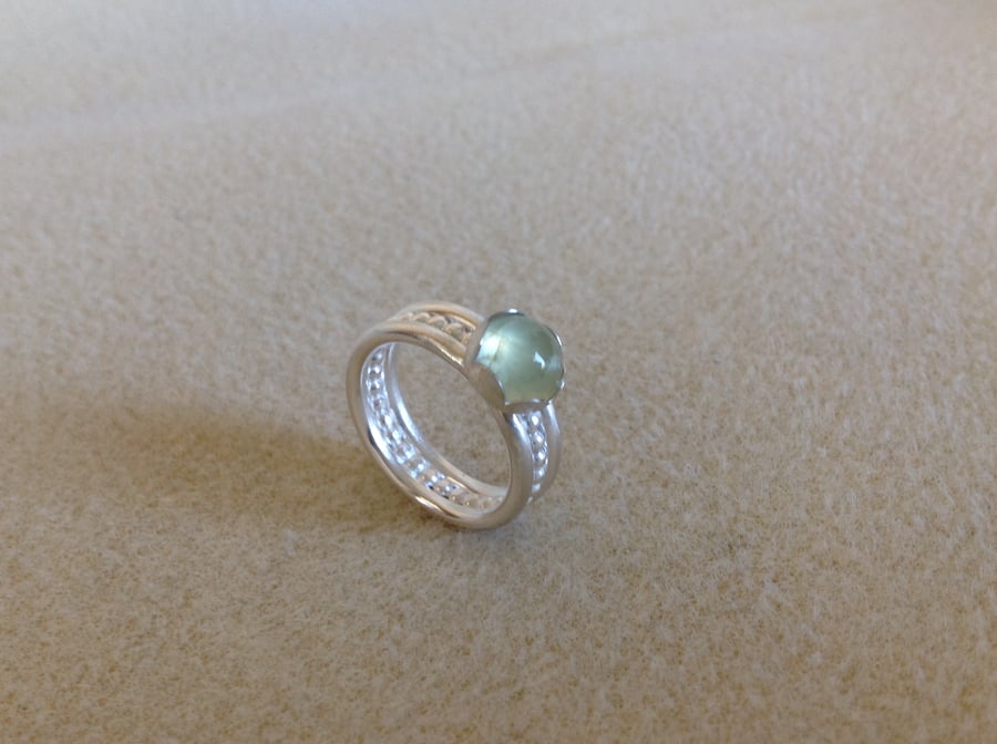 Green Prehnite and Sterling silver triple fancy wide band ring
