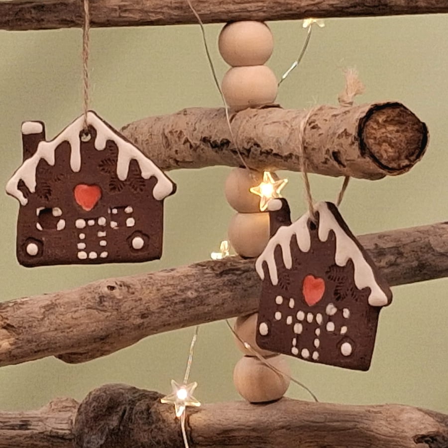 Ceramic Gingerbread house hanging decoration 