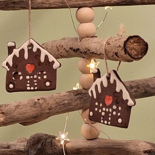 Ceramic Gingerbread house hanging decoration 