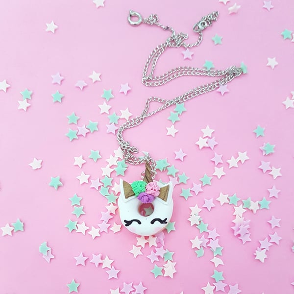 Mystical Unicorn Doughnut necklace magical, fantasy, baking, gift