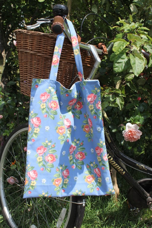 Floral shopper made from Laura Ashley blue garden posy fabric