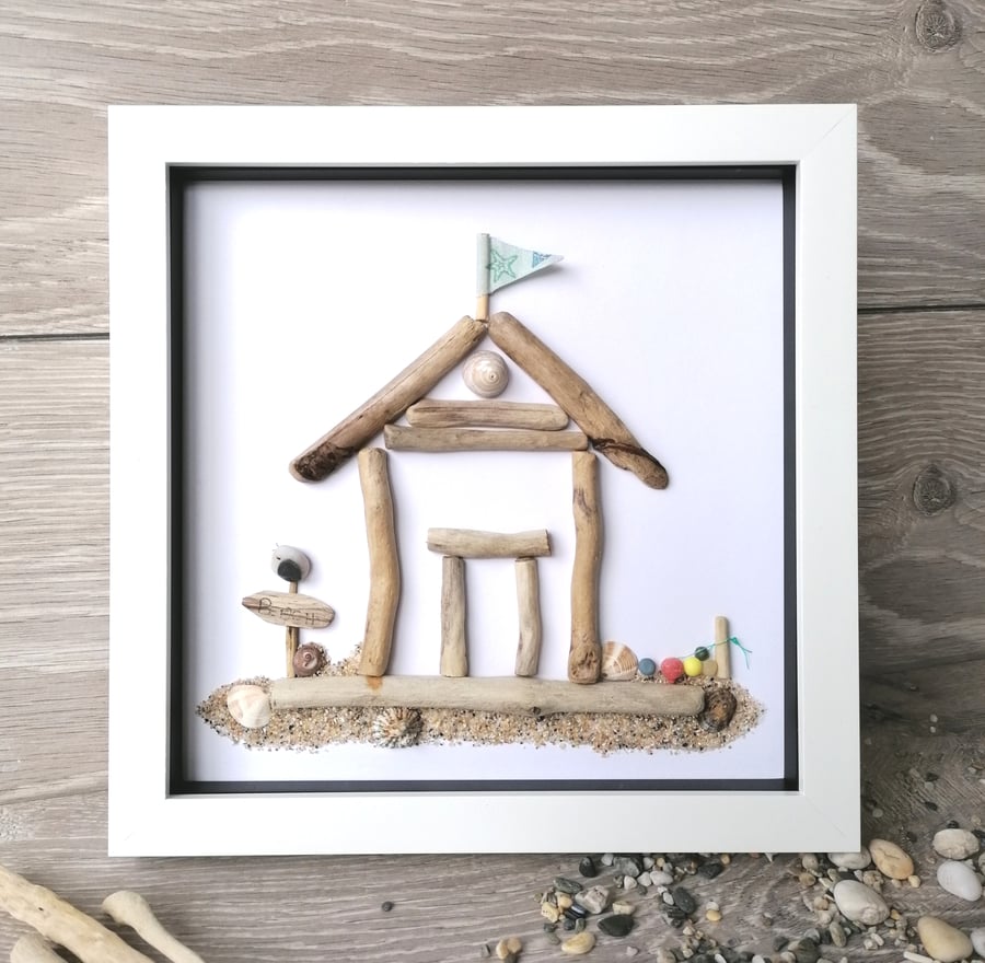 Driftwood beach hut buoys frame