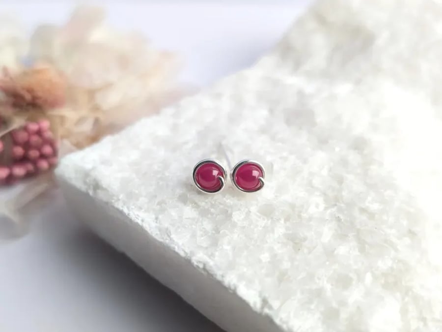 RUBY Stud Earrings Sterling Silver Or 14K Gold Filled Jewellery Wire Wrapped 