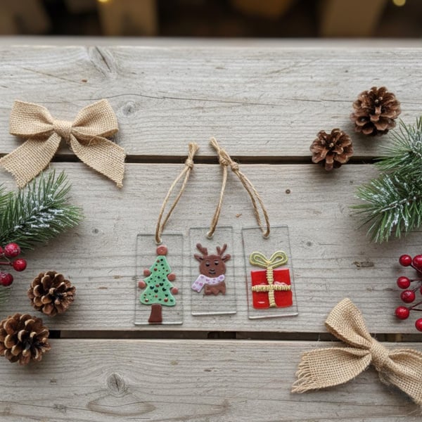 Fused Glass Christmas Tree Decoration Handmade Festive Decor Glass