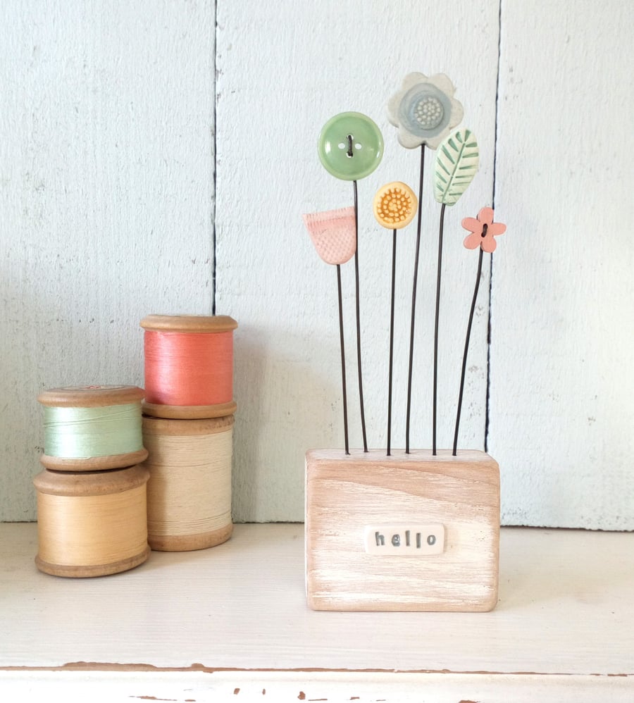  Flower Garden in an Oak Wood Block  'hello'