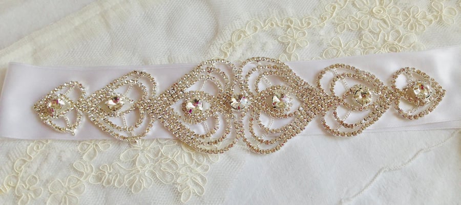 SALE! White Satin & Rhinestone Belt SALE!