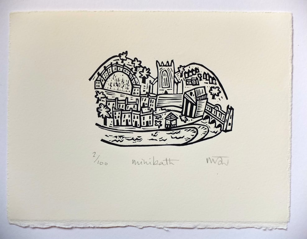 Mini Bath - original Lino Print, city of bath, somerset, 