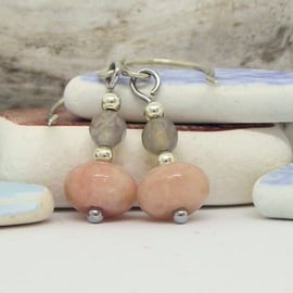 Peach grey gemstone earrings cherry blossom jasper mothers day