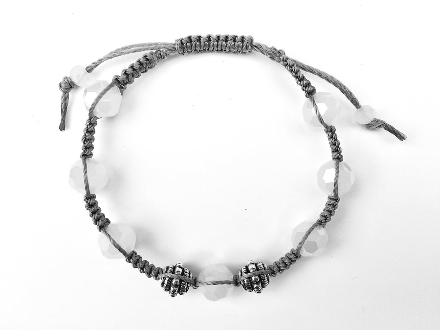 June Birthday Moonstone and Bali Micro Macramé Bracelet