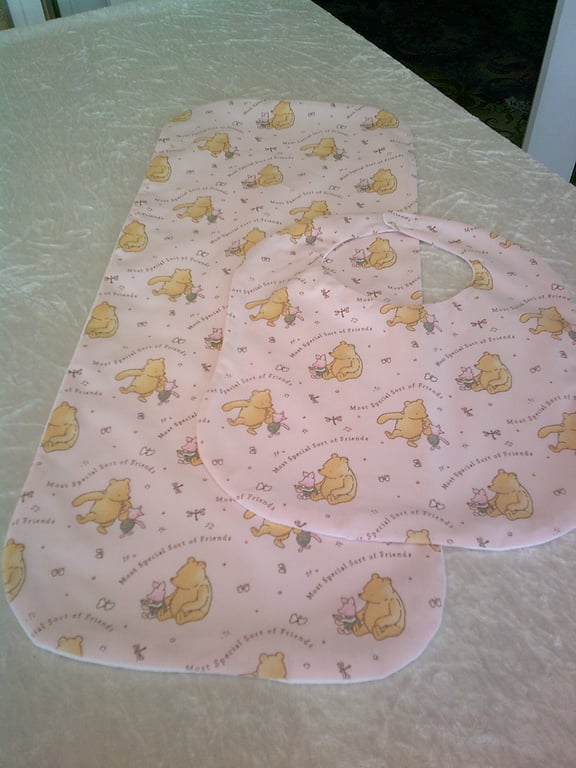 Winnie the Pooh on Pink Bib and Burp Cloth Set
