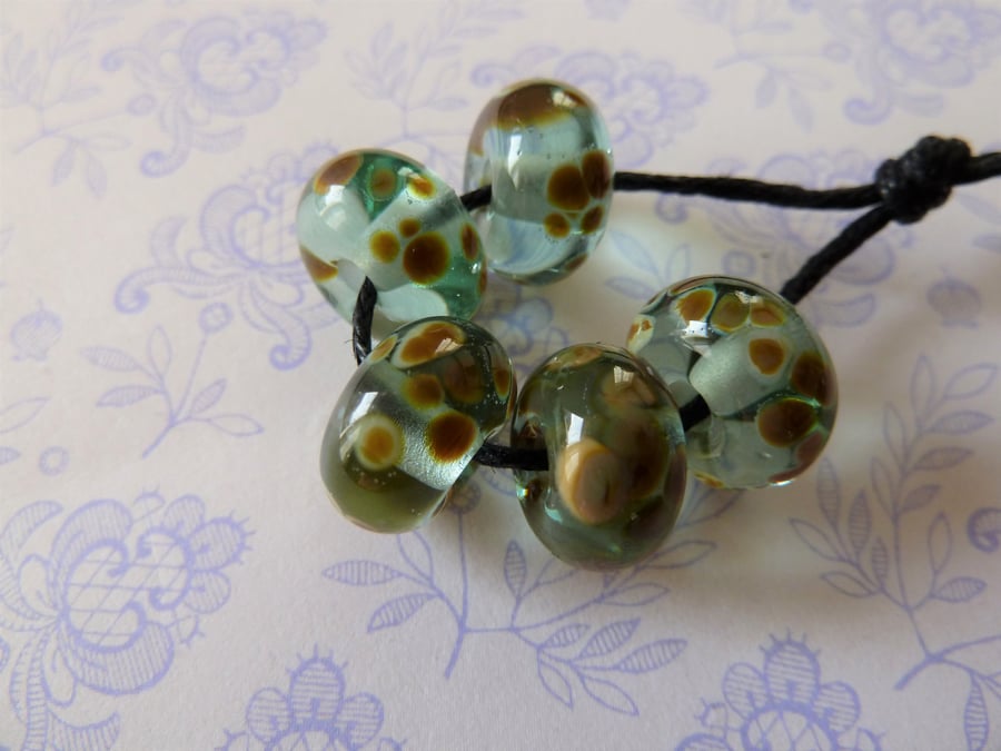 handmade lampwork glass beads, aqua raku set