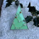 Stained glass Christmas tree decoration in mint green with stone chain