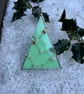 Stained glass Christmas tree decoration in mint green with stone chain