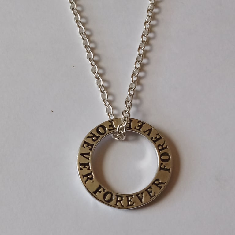 Forever Ring Romantic Long Necklace Silver Plate 