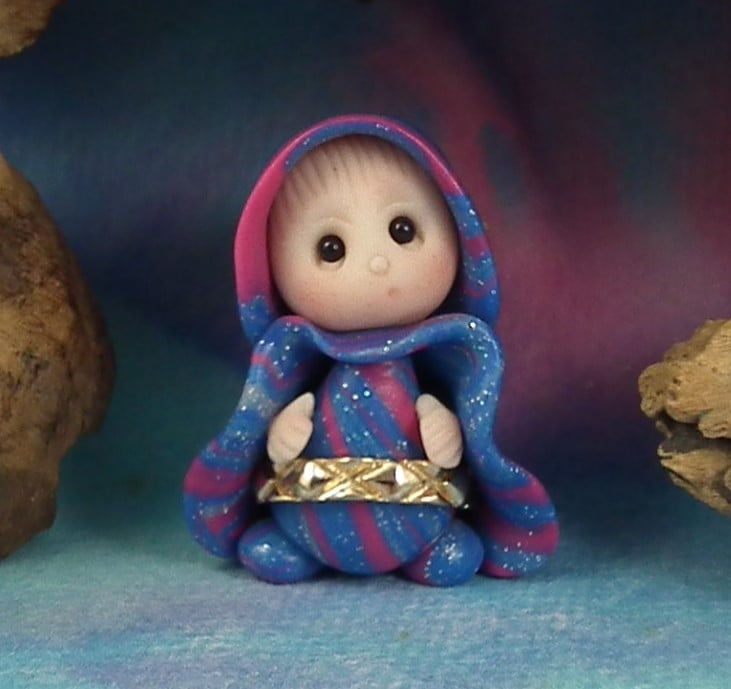 Tiny Magical Gnome 'Rhona' with golden belt OOAK by Ann Galvin