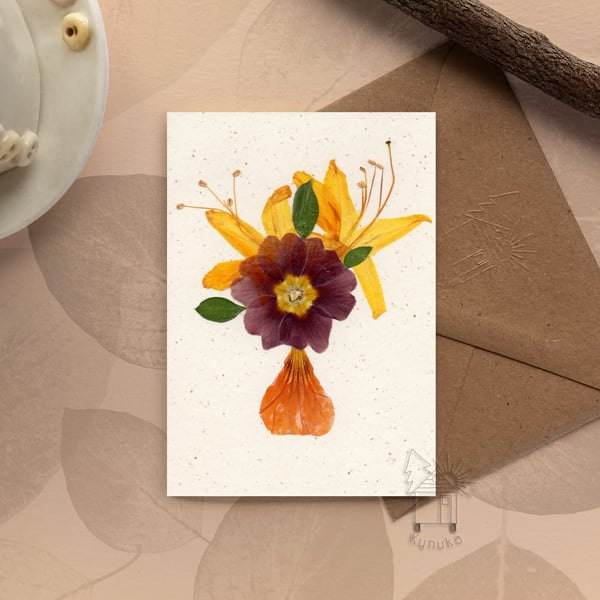 Real Pressed Flowers Greeting Card. Congratulations, Birthday, Eco-Friendly