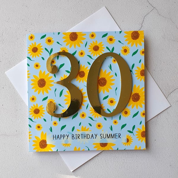 Sunflower 30th Birthday Card, Cards for Her