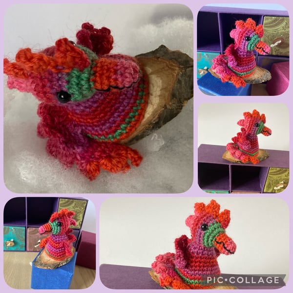 crochet coral dragon  mascot  home decor gift Valentines gift 