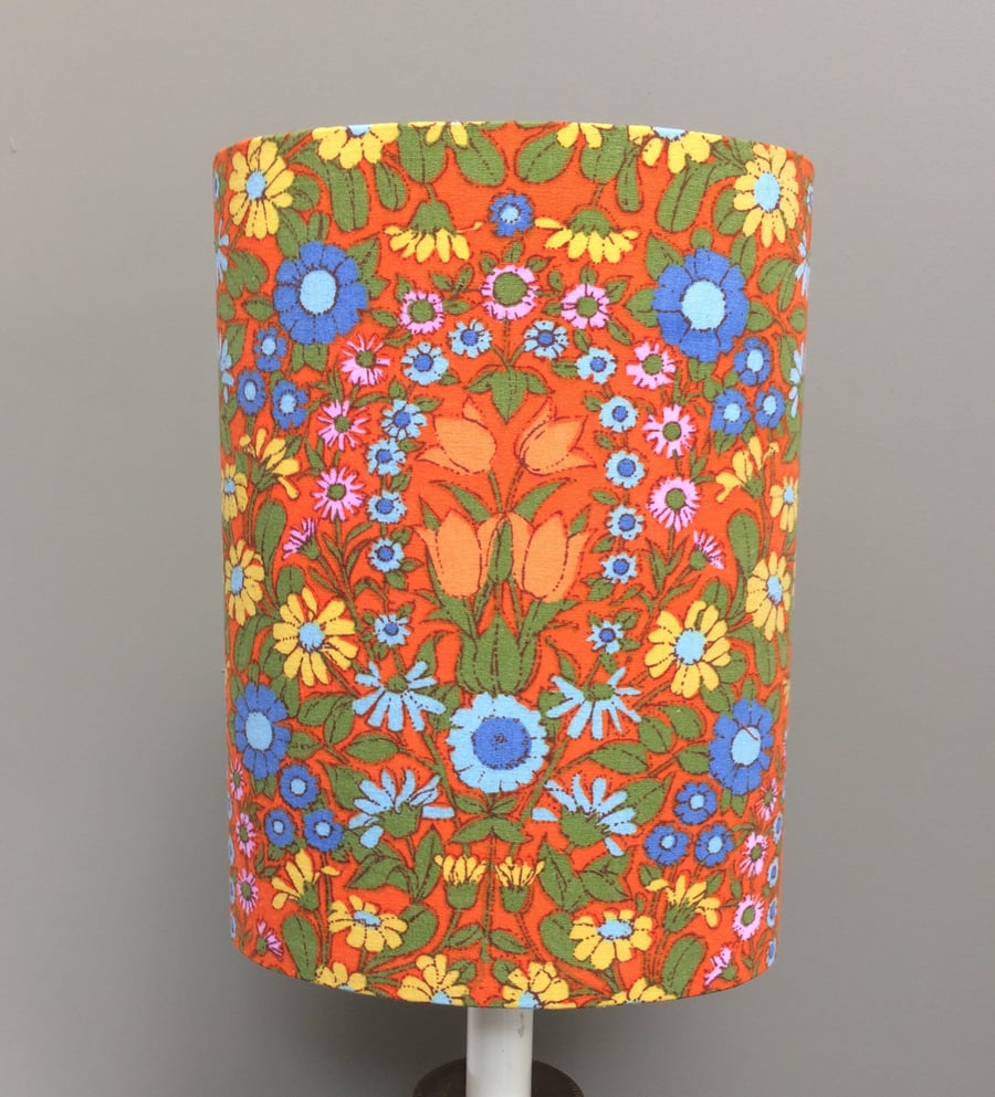 Retro Orange Floral Daisy Chain Pat Albeck 60s 70s  vintage fabric Lampshade