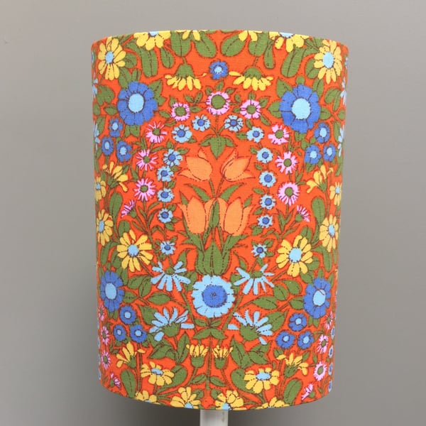 Retro Orange Floral Daisy Chain Pat Albeck 60s 70s  vintage fabric Lampshade