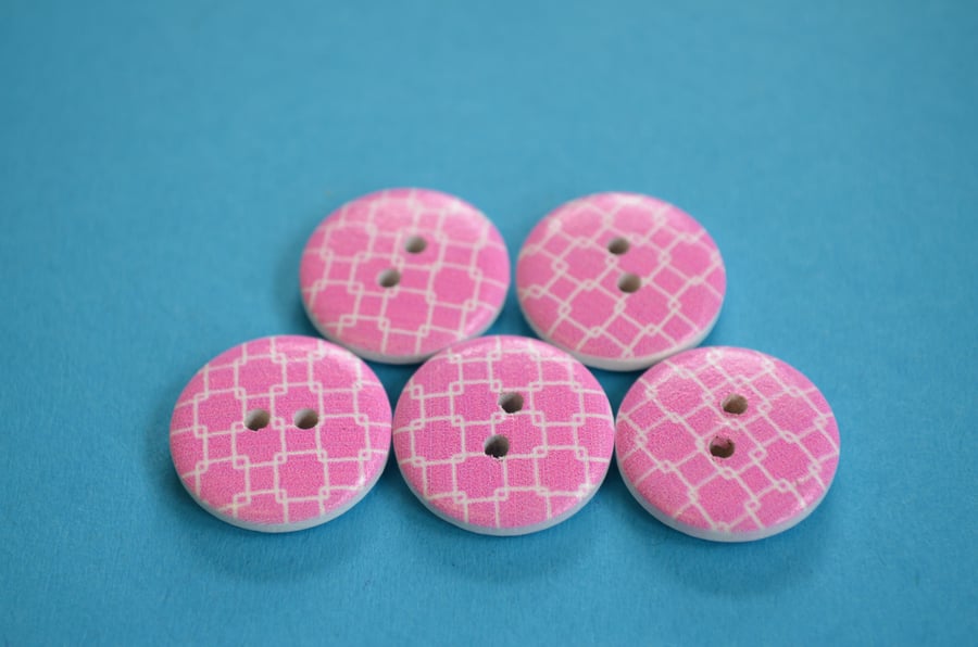 Wooden Bright Pink & White Fence Link Buttons 5pk 20mm (MZ6)