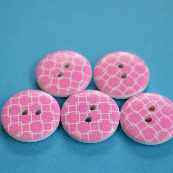 Wooden Bright Pink & White Fence Link Buttons 5pk 20mm (MZ6)